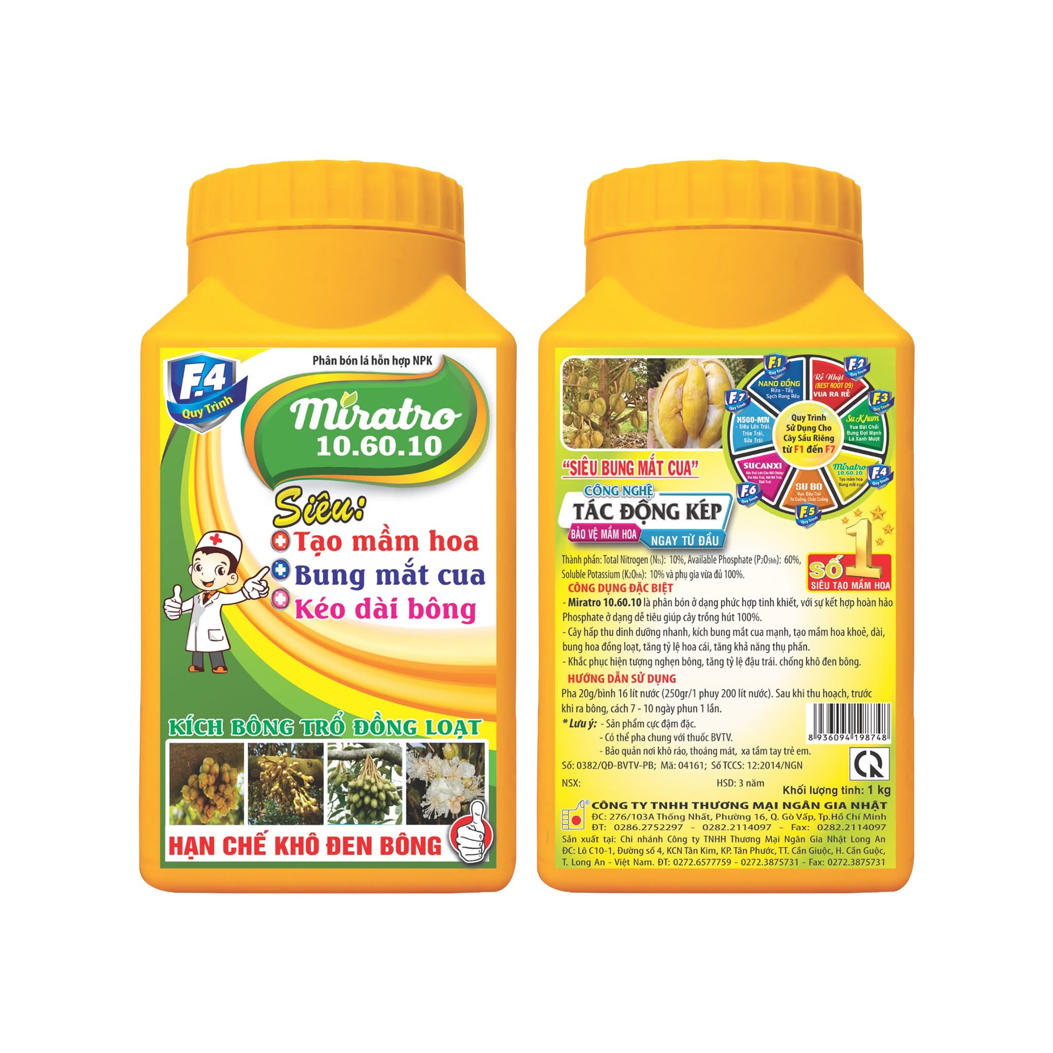 Miratro 10-60-10 là phân bón khoáng NPK với công thức đặc biệt (N:10%, P₂O₅:60%, K₂O:10%) giúp cây trồng phân hóa mầm hoa mạnh, bung hoa đồng loạt, chống nghẹn hoa và tăng tỷ lệ đậu trái. Sản phẩm thích hợp cho giai đoạn ra hoa, hình thành trái và nâng cao năng suất cây ăn trái, cây lâu năm và cây công nghiệp.